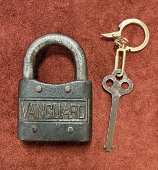 Vintage / Antique Vanguard Padlock With Key - 2 " W X 2 7/8 " T