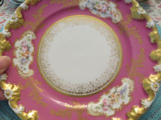 Antique Gda Limoges Porcelain Cabinet Plate Floral Medallions Double Gold Pink