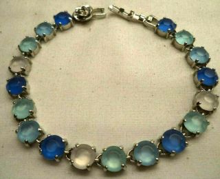 Stunning Vintage Estate Blue Rhinestone 8 " Bracelet 6746d
