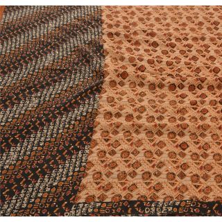 Tcw Vintage Sarees Pure Crepe Silk Hand Embroidered Fabric Kantha Sari