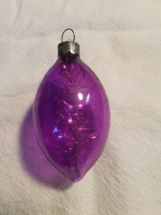 Vintage Purple Glass Christmas Ornament With Tinsel Garland Inside 2.  75 " Tall