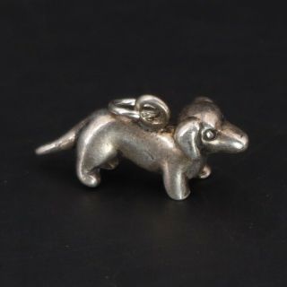 Vtg Sterling Silver - 3 - D Solid Dachshund Dog Puppy Animal Bracelet Charm - 1.  5g