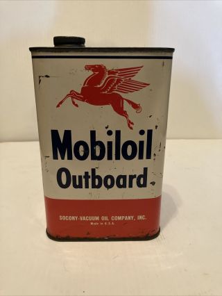 Vintage Mobiloil Pegasus Outboard Motor Oil Tin Can 1 Quart