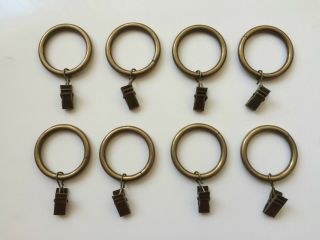 Antique Brass Curtain Drapery Rings With Clips 8 Pk 1 3/8 Diameter