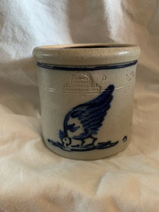 Vtg 1986 Rowe Pottery Stoneware Salt Glaze Cobalt Blue 5.  5in Crock Caniste