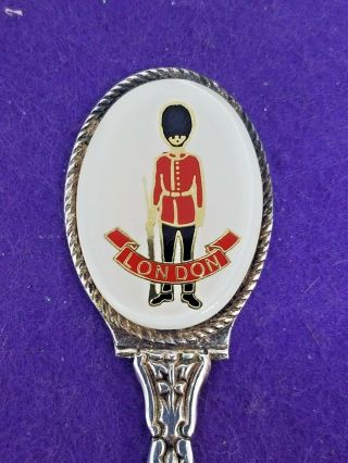 Queens Guard London Souvenir Spoon Silverplated Enamel Top Vtg Retro Collector