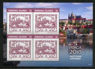 Marshall Islands 2018 Praga 2018 First Stamp Centenary Sheet Nh