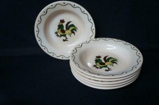 6 Metlox Poppytrail Green Rooster 8.  5 " Rimmed Soup Bowls California Provincial