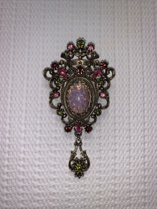 Vintage Sarah Coventry Contessa Pink Opal Rhinestones Pin Pendant