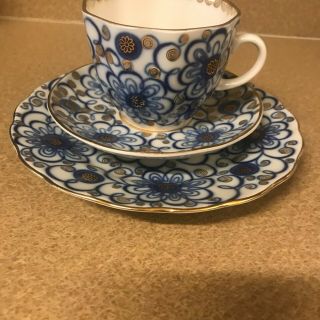 Lomonosov Porcelain Tea Cup,  Saucer & Plate Bindweed / Winding Twig Ussr Russia
