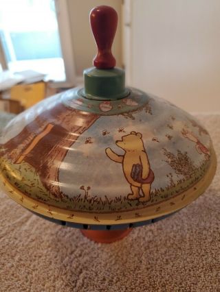 Rare Vintage Winnie The Pooh Tin Toy Top.  Artwork.