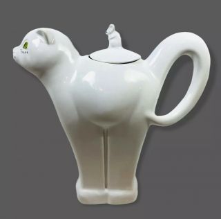 Vintage Carlton Ware White Cat And Mouse Art Deco Style Teapot