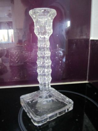 Vintage,  Clear Pressed Glass Tall Candlestick,  Vgc 21 Cm Tall