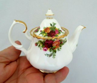 Royal Albert England Miniature Old Country Roses Teapot 3 1/2 " Tall