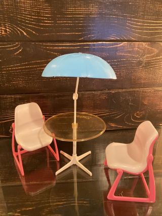 Vintage 1980s Barbie Dream Pool Patio Table & Umbrella & Chair