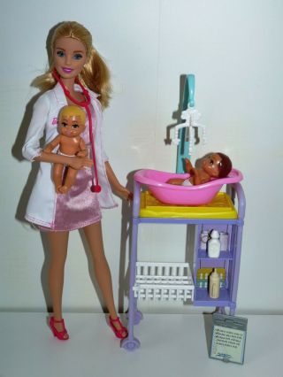 Barbie Doll Baby Doctor Playset With Babies