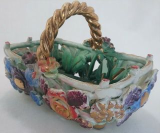 C.  1950s Vintage Italy Kbny Hand - Painted Gold Gilt Fine Art Footed Flower Basket