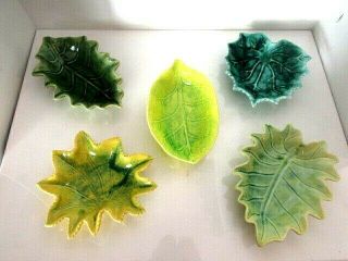 Vintage Green Leaf Ceramic Snack Dishes Leaf Set Of 5