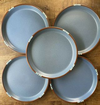 Set Of 5 Dansk Mesa Blue Plates 10 3/4 " Dinner Dishes Southwest W/ Japan Stamp