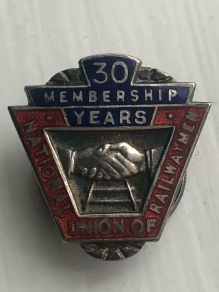 Sterling Silver 30 Year Membership Of The National Union Of Railwaymen Nur 1949