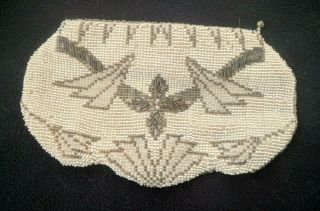 Vintage Off White Beaded Purse Clutch Bag With Belt Loop Made In Czechoslovakia