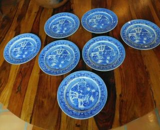 Antique Ridgway & Co.  Semi China Blue Willow Dinner Plates / Set Of 7 / England
