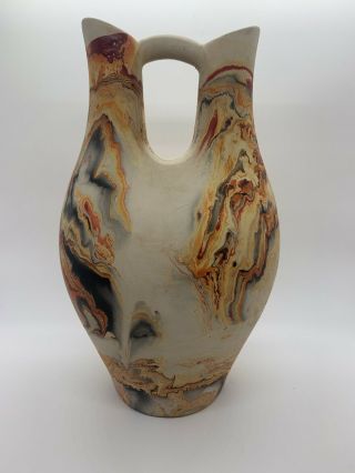 Vintage Nemadji American Indian Pottery Double Spout Marbled Wedding Vase