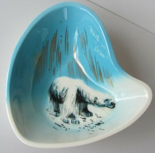Vintage Matthew Adams Alaska Pottery Mid Century Dish Polar Bear Signed Mcm
