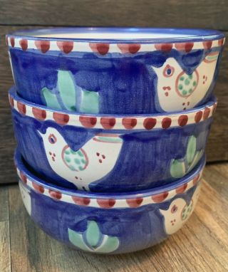 3 Solimene Vietri Campagna Hand - Painted Blue Chicken Bowls