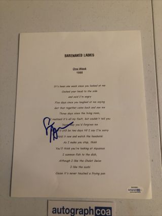 Steven Page Barenaked Ladies Signed Autograph One Week Lyric Sheet Acoa Photo
