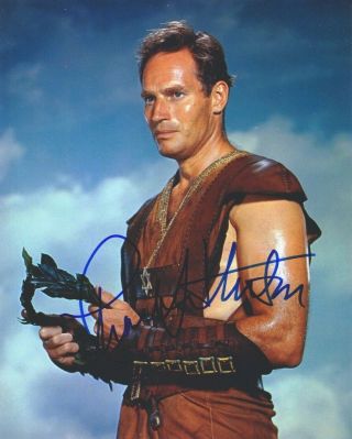 Signed Color Photo Of Charlton Heston Of " Ben - Hur "