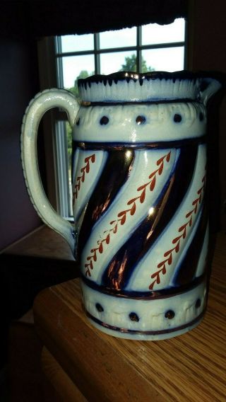 Antique Charles Allerton & Sons England 7 " Pitcher Flow Blue With Copper Luster