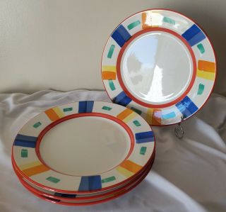 Pier 1 Per39 Made In Italy Set Of 4 Dinner Plates Orange Yellow Blue Green