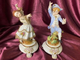 Ardalt Lenwile Japan Dancer Figurines Courting Couple Dresden Style Lace C 1940s