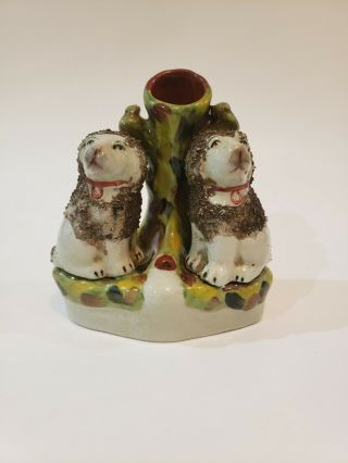 Vintage Staffordshire Pottery Spill Vase 2 Dogs Spaniels Tree Trunk Figurine