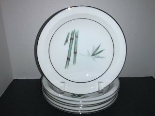 Mandarin By Yamaka Japan " Bamboo " Silver Trim Soup Plate 7.  5” Set Of 6 Retired