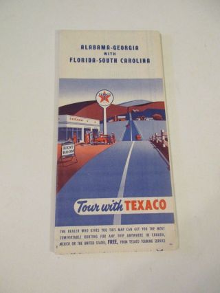 Vintage Texaco Alabama Georgia Florida South Carolina Gas Station Road Map - Box P