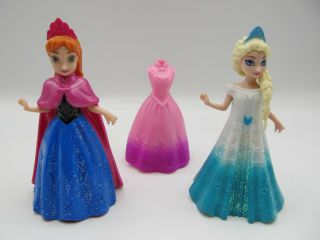Disney Frozen Princess Elsa & Anna Magic Clip Polly Pocket Dolls W/extra Dress