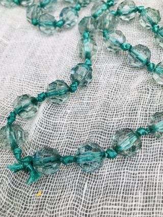 Green Glass Bead Faux Antique Necklace Costume Jewelry Long 50cm
