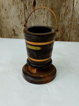 Wooden Treen Vase Shaped Like Wooden Bucket With Copper Bands,  Ypres Belgium