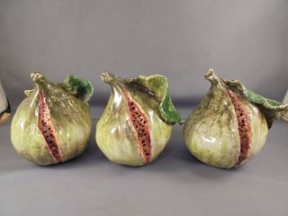 3 Vintage Italian Pottery Ceramic Decorative Figs Hand Painted Italy Fruit