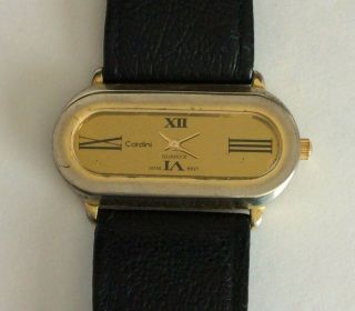 Vintage Cardini Ladies Watch Oval Gold Tone Leather Band Battery