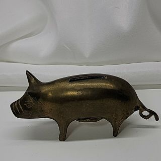 Vintage Solid Brass Piggy Coin Bank Pig.