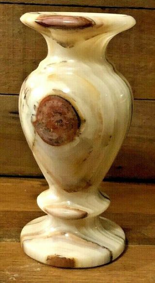 Vintage Alabaster Mini Bud Vase 3.  5” Cream Butterscotch Brown