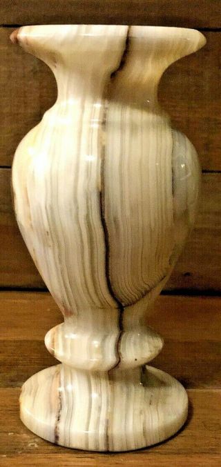 Vintage Alabaster Mini Bud Vase 3.  5” Cream Butterscotch Brown 2