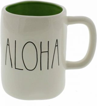 Rae Dunn Aloha Coffee Tea Hot Cocoa Mug Nwt Green Interior Not In Production