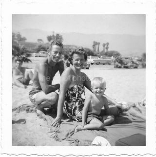 A Day At The Beach Vintage Found Family Photo Bw Snapshot 012 23 N