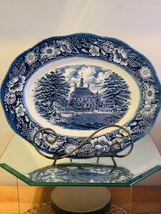Vintage Staffordshire Liberty Blue Governors House Williamsburg 12 " Oval Platter