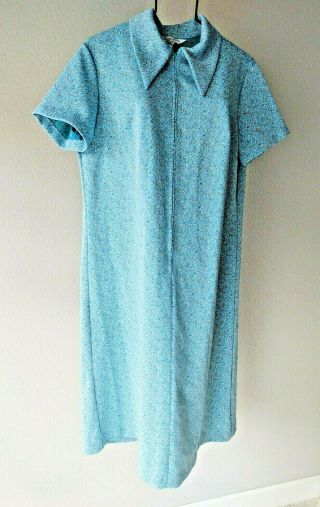 Lady Blair Vintage 1970s Partial Zip Poly Knit Blue A Line Dress Bust 42 Inch