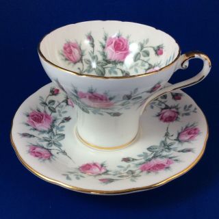 Aynsley Pink Roses And Sage Leaves Bone China Corset Tea Cup And Saucer